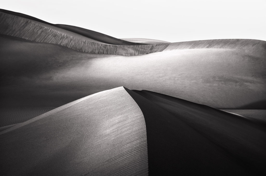 Dunes de sable dans le désert de Liwa - Rub al-Khali en noir et blanc